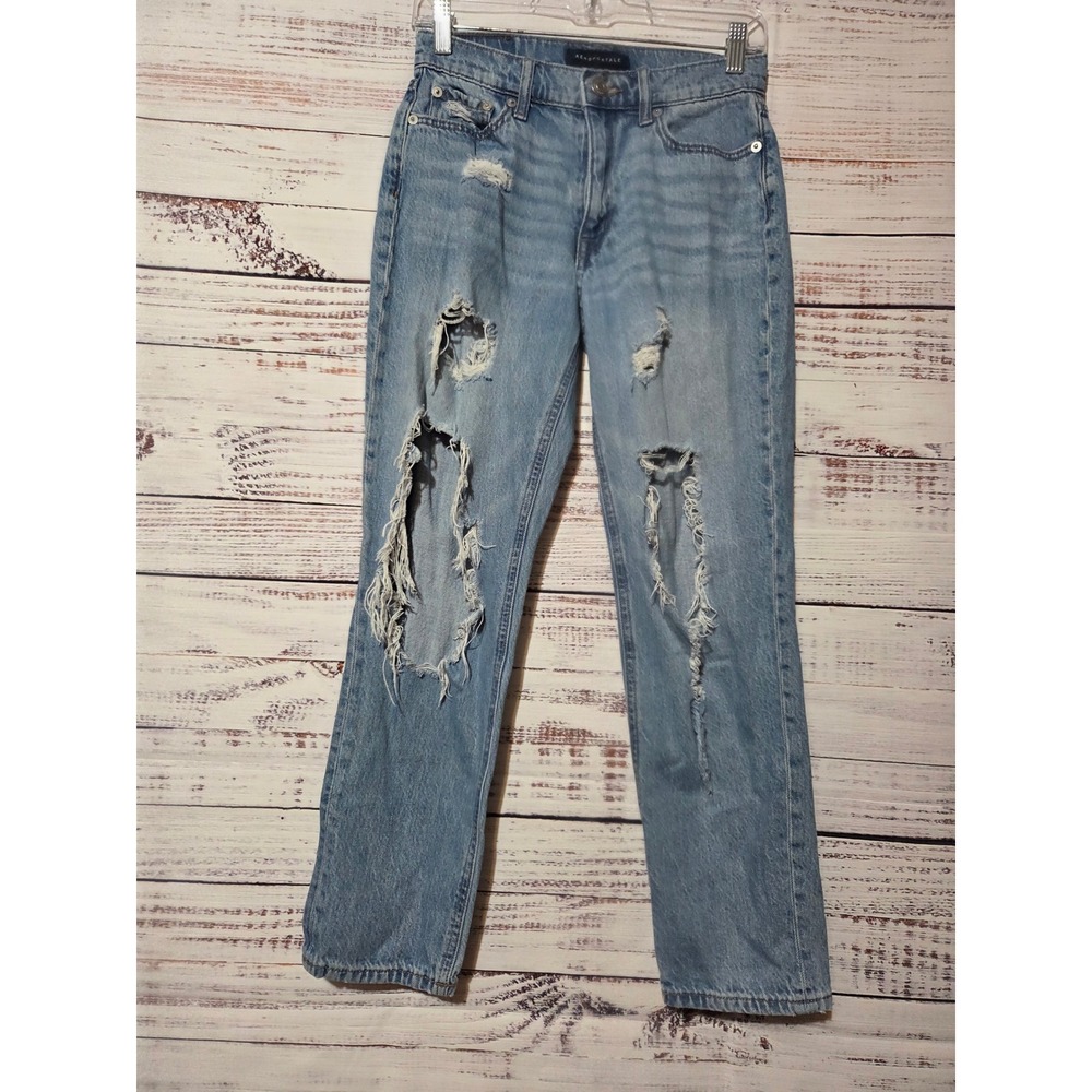 Aeropostale Womens Distressed Mom Jeans Light Wash High Rise Size 2 Distressed